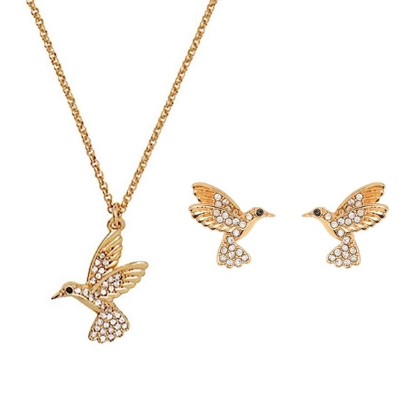 KATE SPADE • Grandma’s Closet Gold Hummingbird Necklace & Earrings Matching Set - Picture 1 of 11